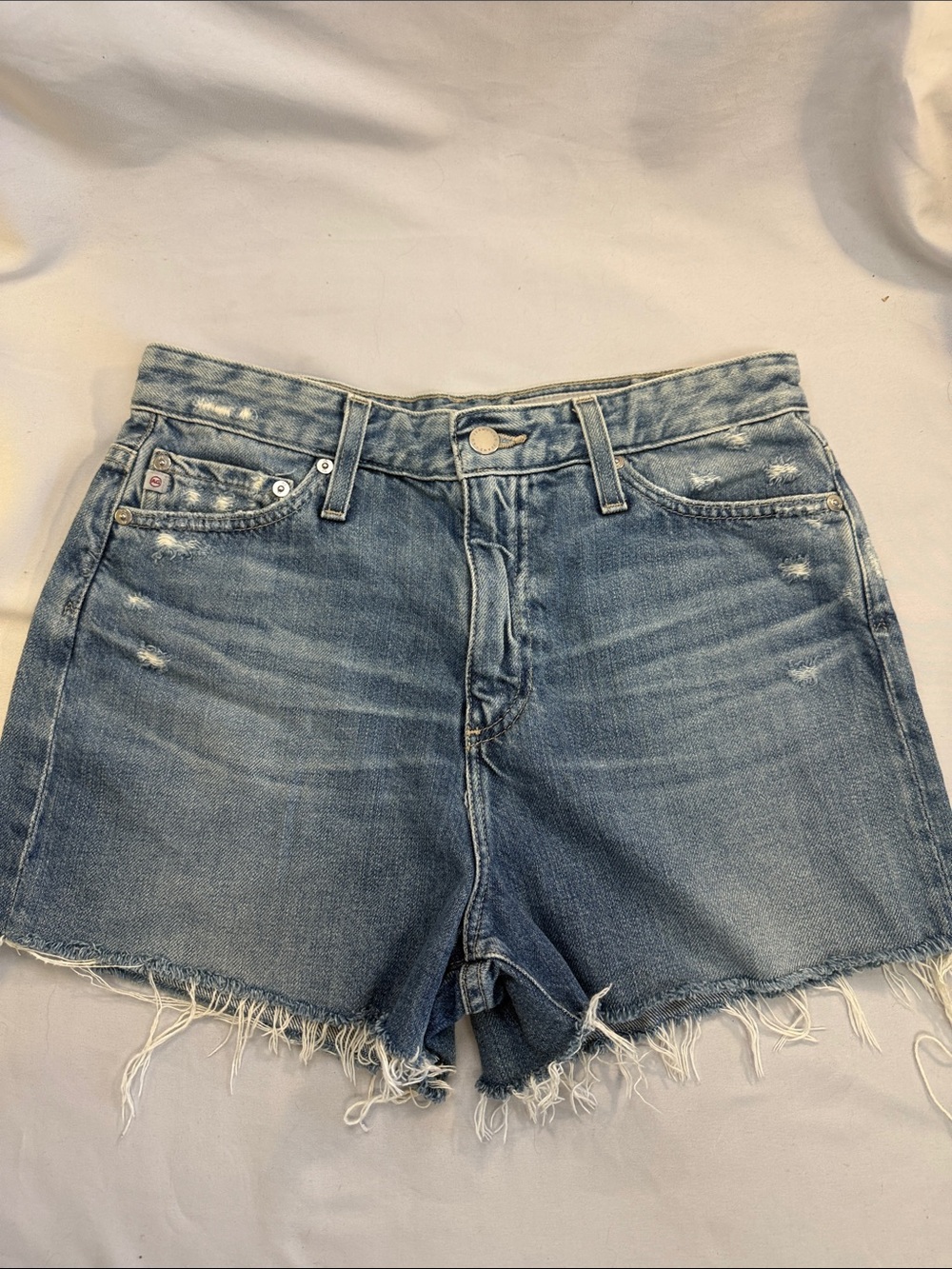 Ag Adriano Goldschmied Light Blue Distressed Denim Shorts